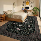 Moroccan Black White Rug - bedroom