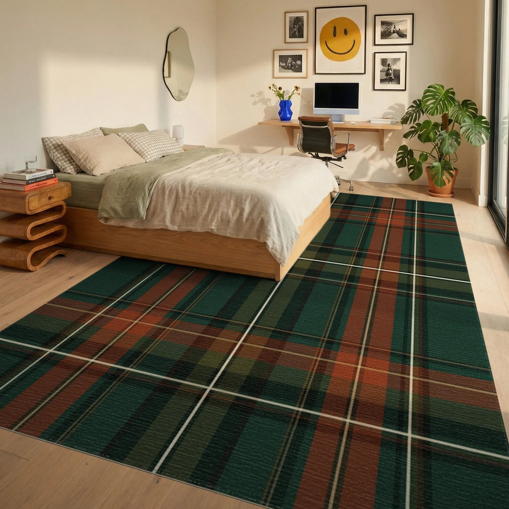 Modern Forest Green Rug - bedroom