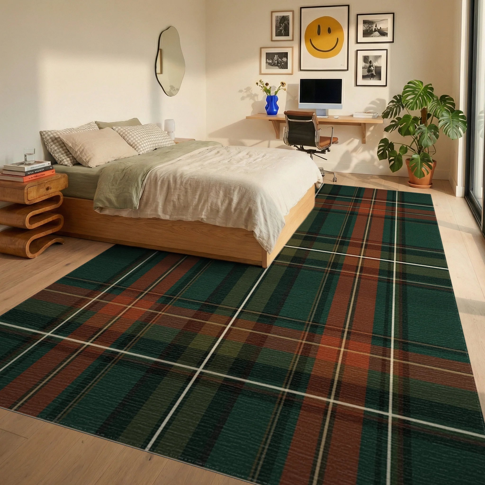 Modern Forest Green Rug - bedroom