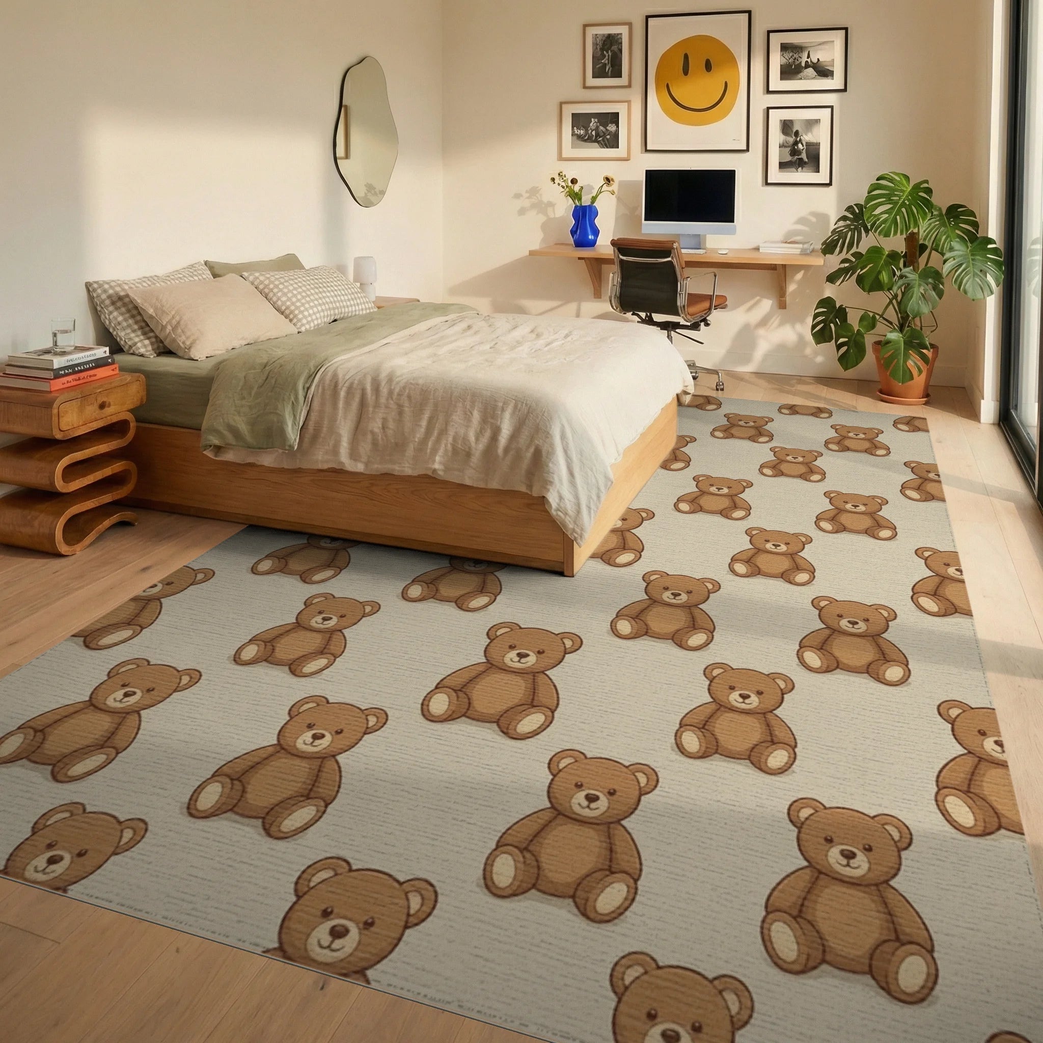 Brown Cream Beige Rug - bedroom