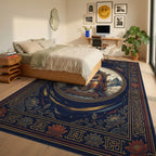 Indigo Gold Classical Medallion Rug - bedroom
