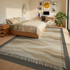 Beige Minimalist Geometric Rug - bedroom