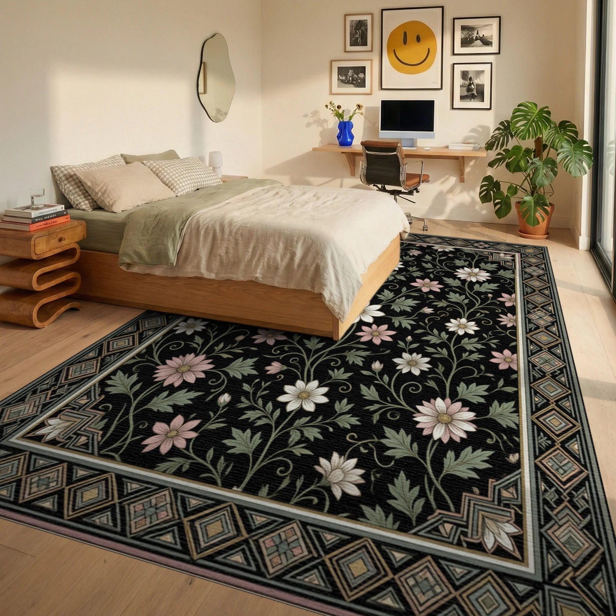 Moroccan Black Gold Rug - bedroom