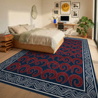 Crimson Blue White Rug - bedroom