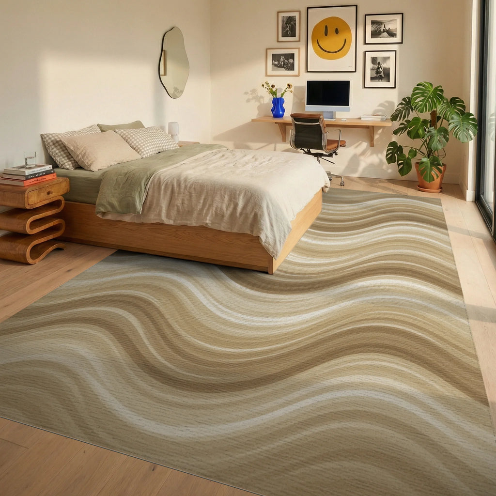Cream Beige Geometric Rug - bedroom