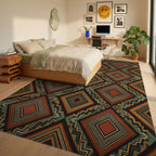 Green Brown Geometric Rug - bedroom