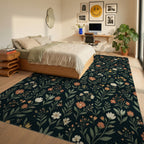 Scandinavian Black Green Rug - bedroom