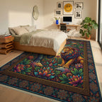 Maximalist Elephant And Lion Cream Rug - bedroom