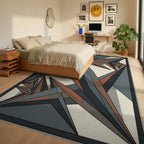 Geometric Overlap Slate Terracotta Rug - bedroom
