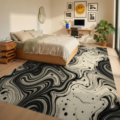 Black Geometric Space Rug - bedroom