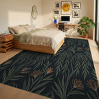 Sage Botanical Charcoal Graphic Rug - bedroom