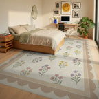Traditional Cream Green Rug - bedroom