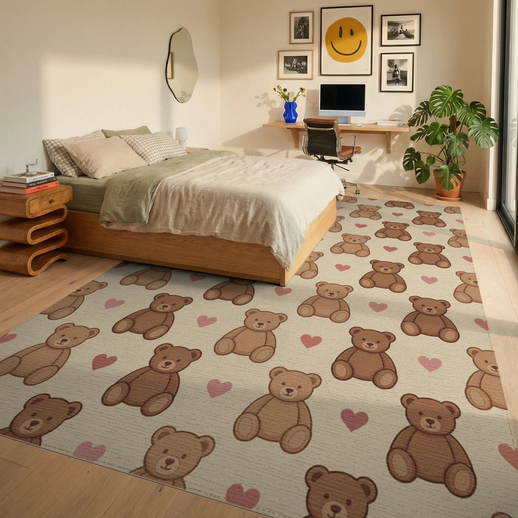 Brown Coral Beige Rug - bedroom