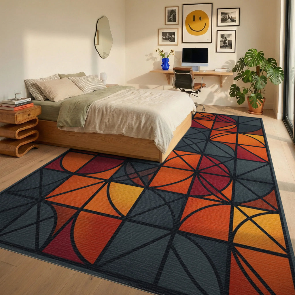 Modern Geometric Crimson And Charcoal Rug - bedroom