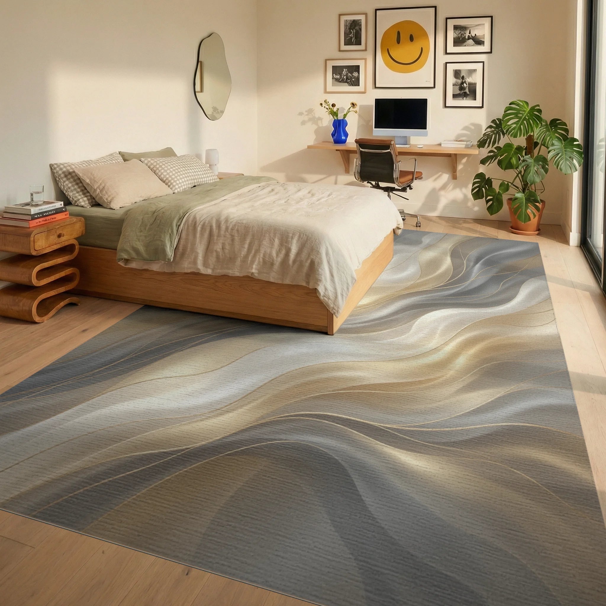 Gold Gray Abstract Rug - bedroom
