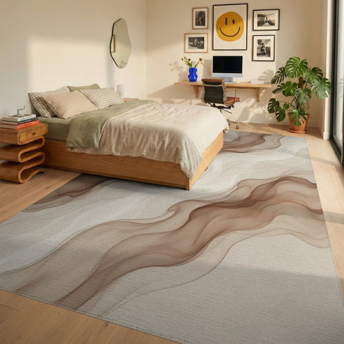 Beige Minimalist Delicate Rug - bedroom