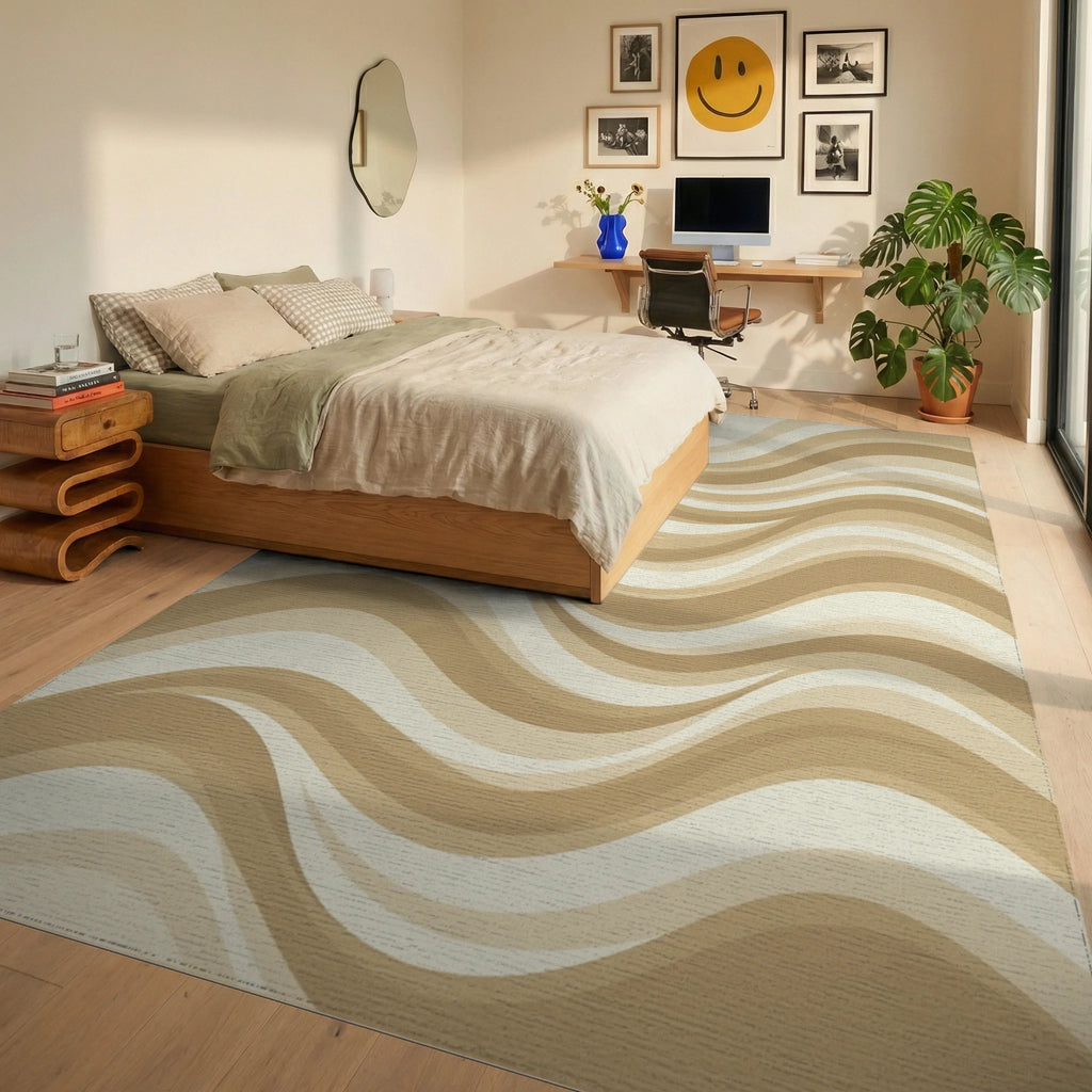 Cream Beige Minimalist Rug - bedroom