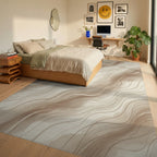Cream Beige Abstract Rug - bedroom