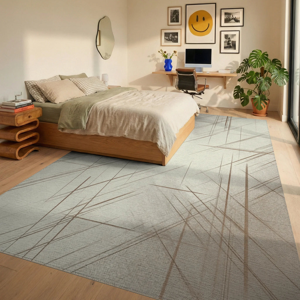 White Cream Minimalist Rug - bedroom