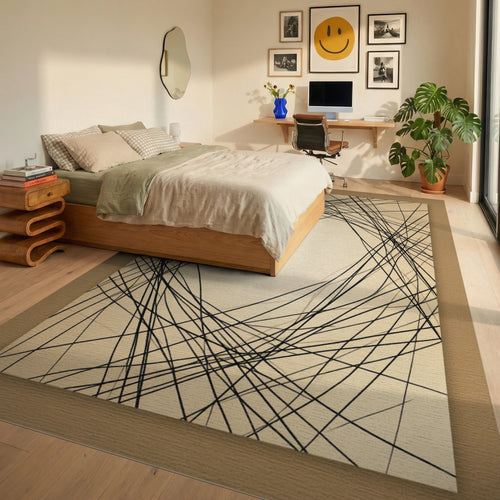 Black Cream Beige Rug - bedroom