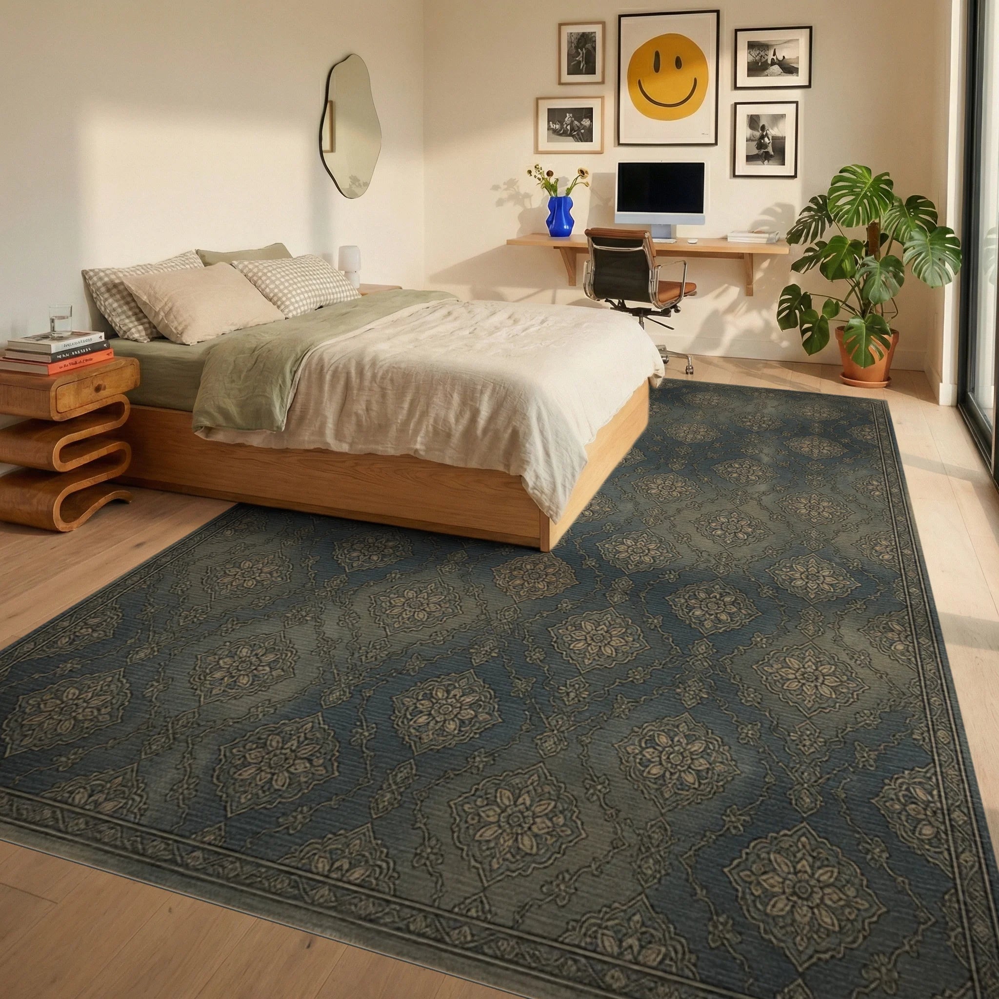 Gray Traditional Persian Rug - bedroom