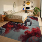 Minimalist Elephant Slate And Crimson Rug - bedroom