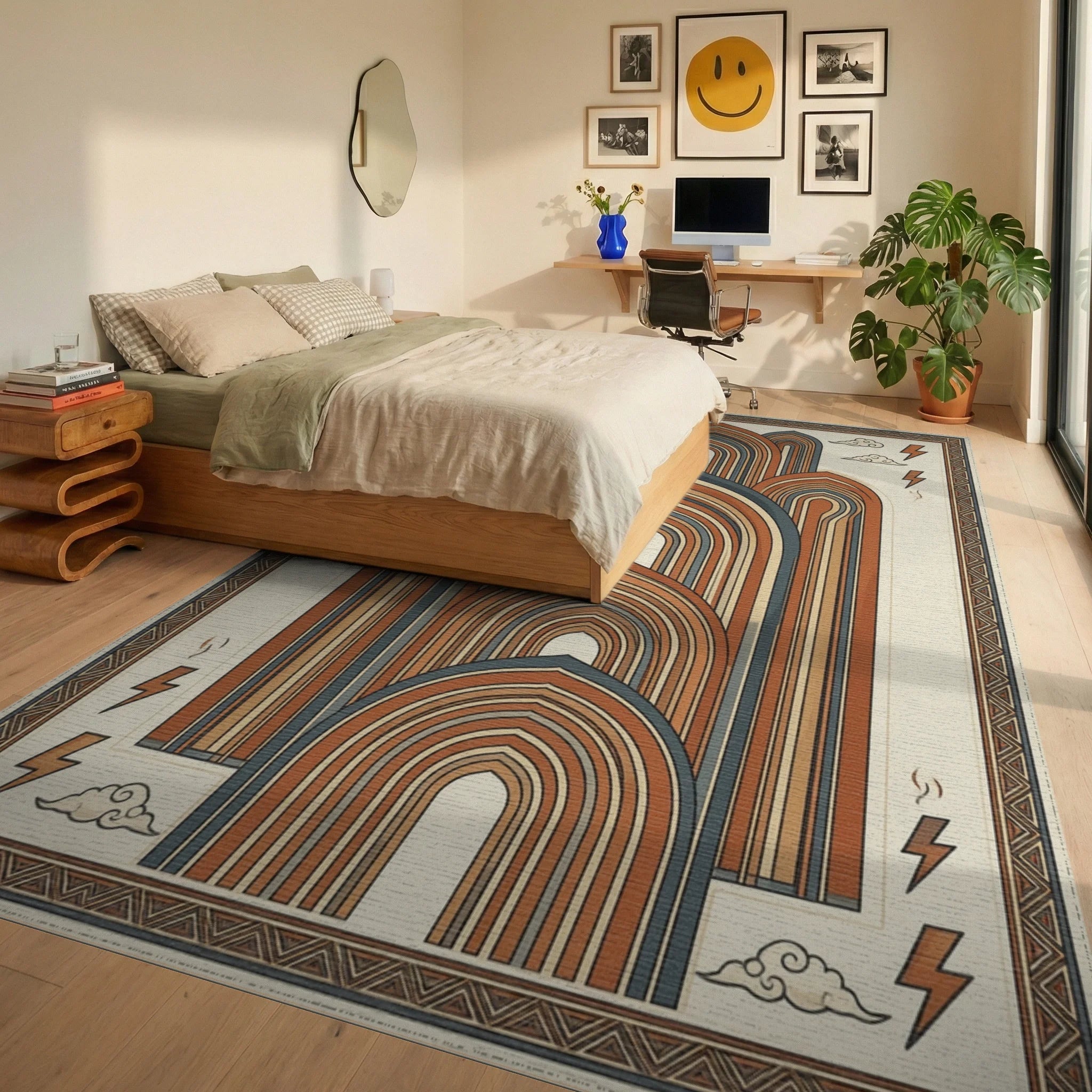 Terracotta Arch Geometric Statement Rug - bedroom