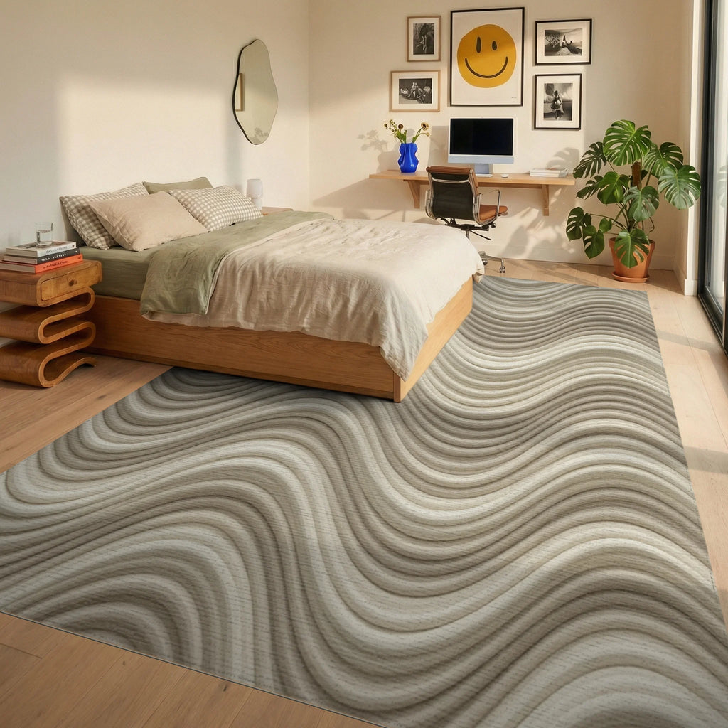 Cream Beige Geometric Rug - bedroom