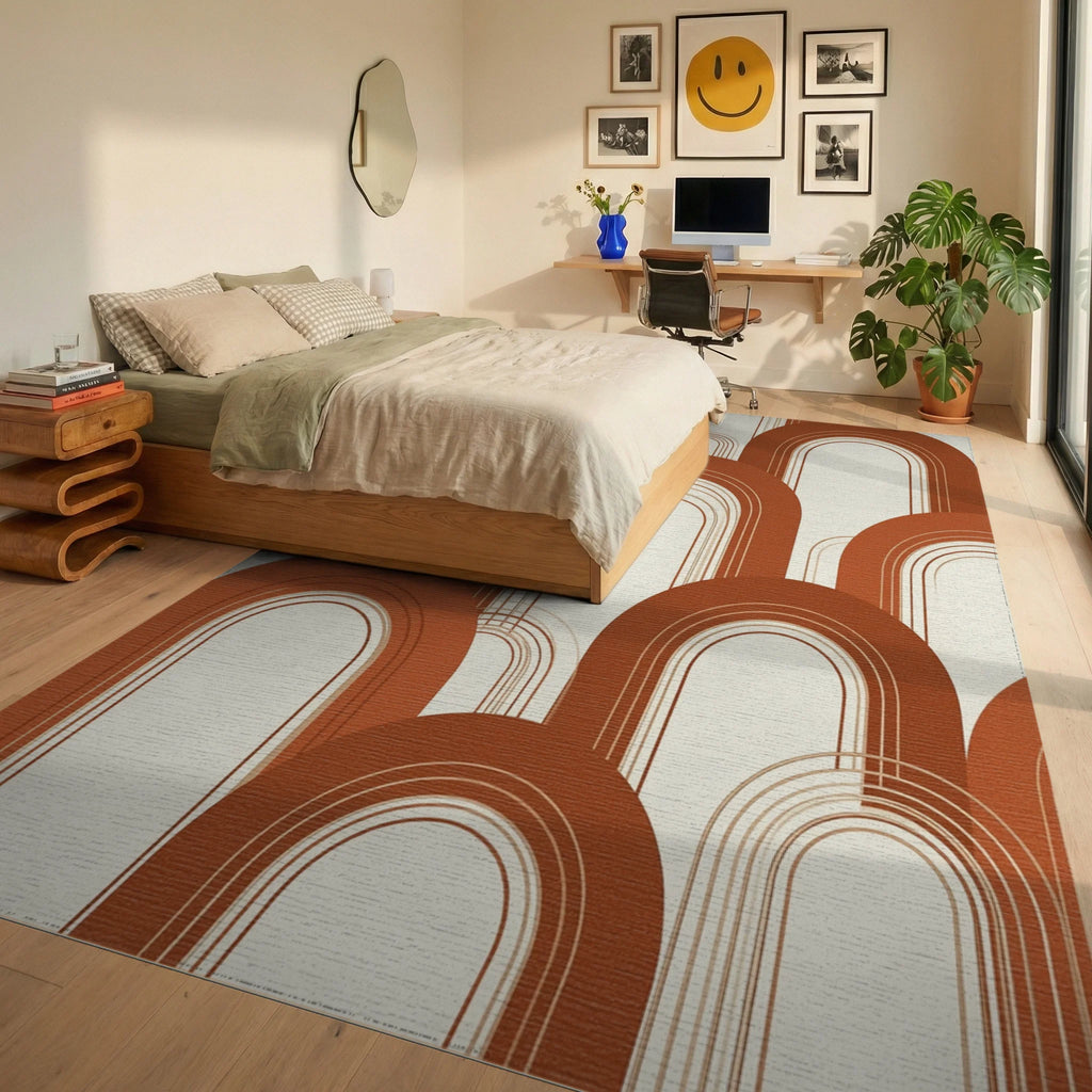White Cream Modern Rug - bedroom