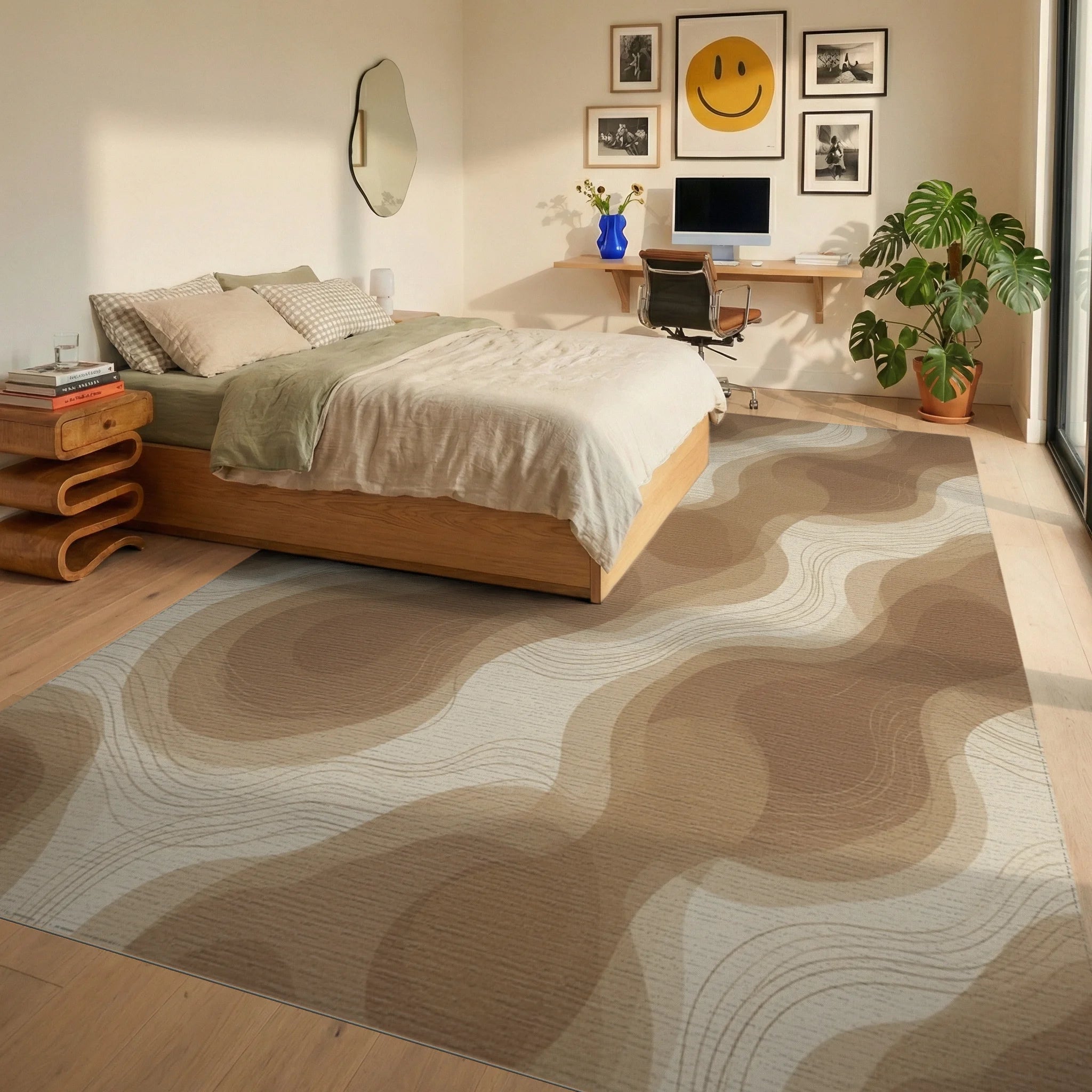 Brown Beige Cream Rug - bedroom