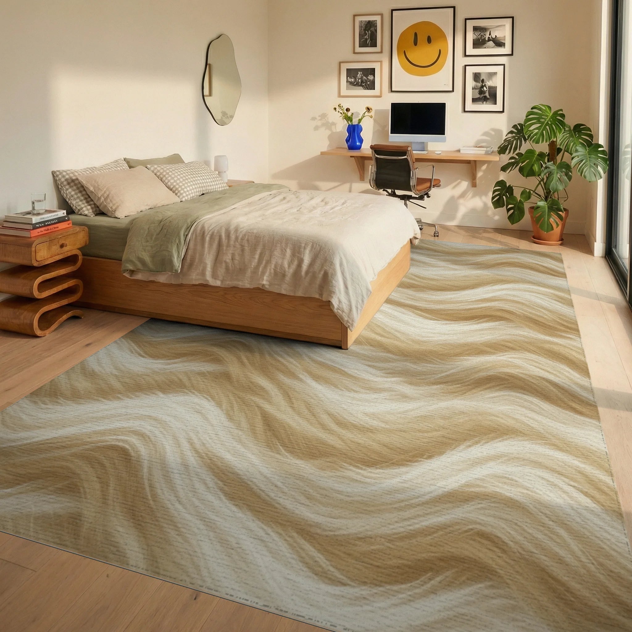 Beige Geometric Minimalist Rug - bedroom
