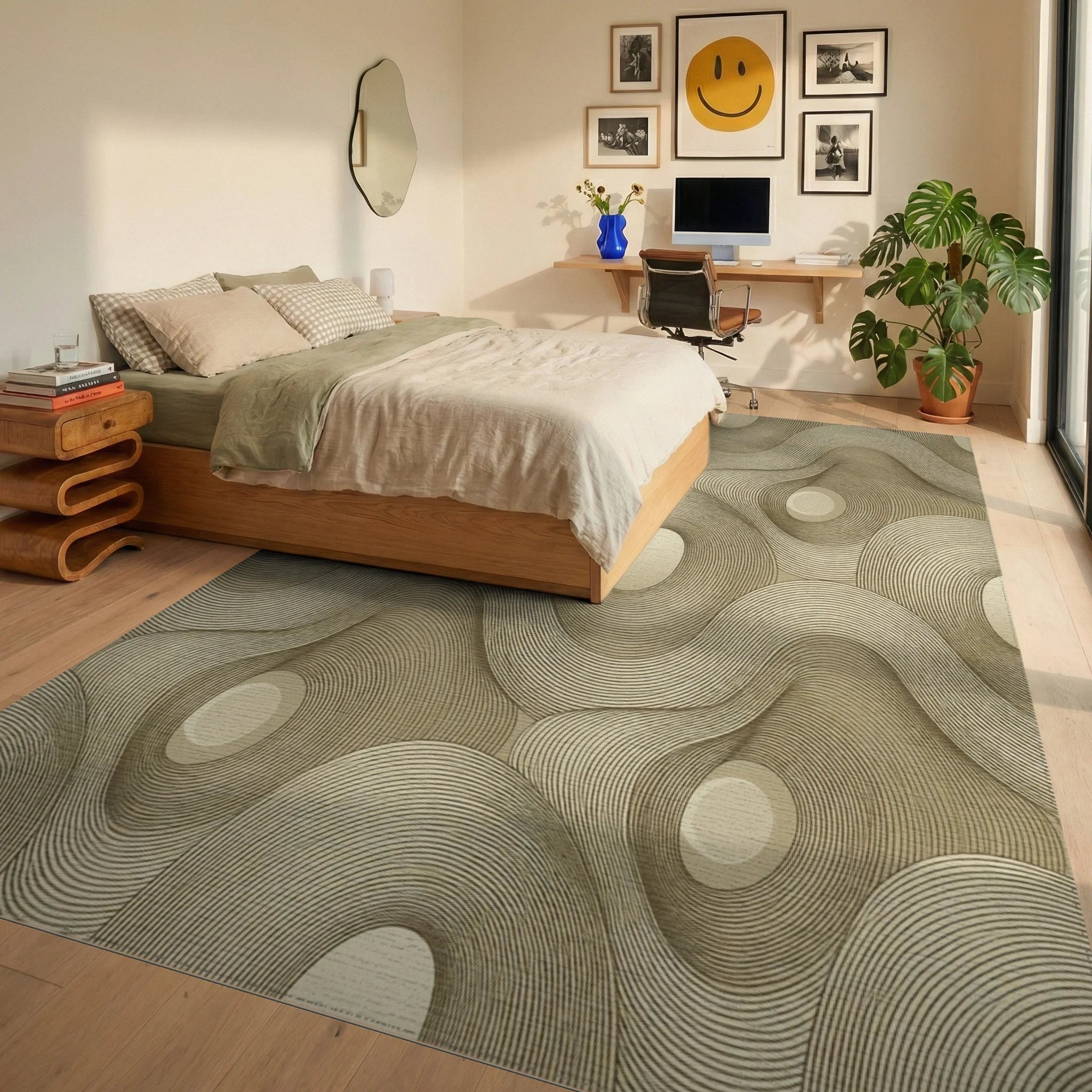 Cream Abstract Geometric Rug - bedroom