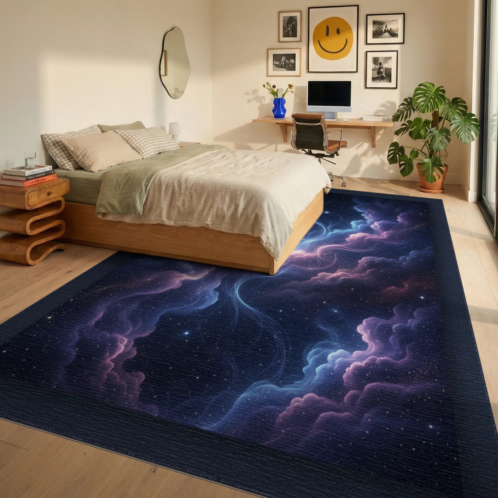 Midnight Nebula Celestial Area Rug - bedroom