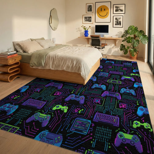 Blue Pink Green Rug - bedroom