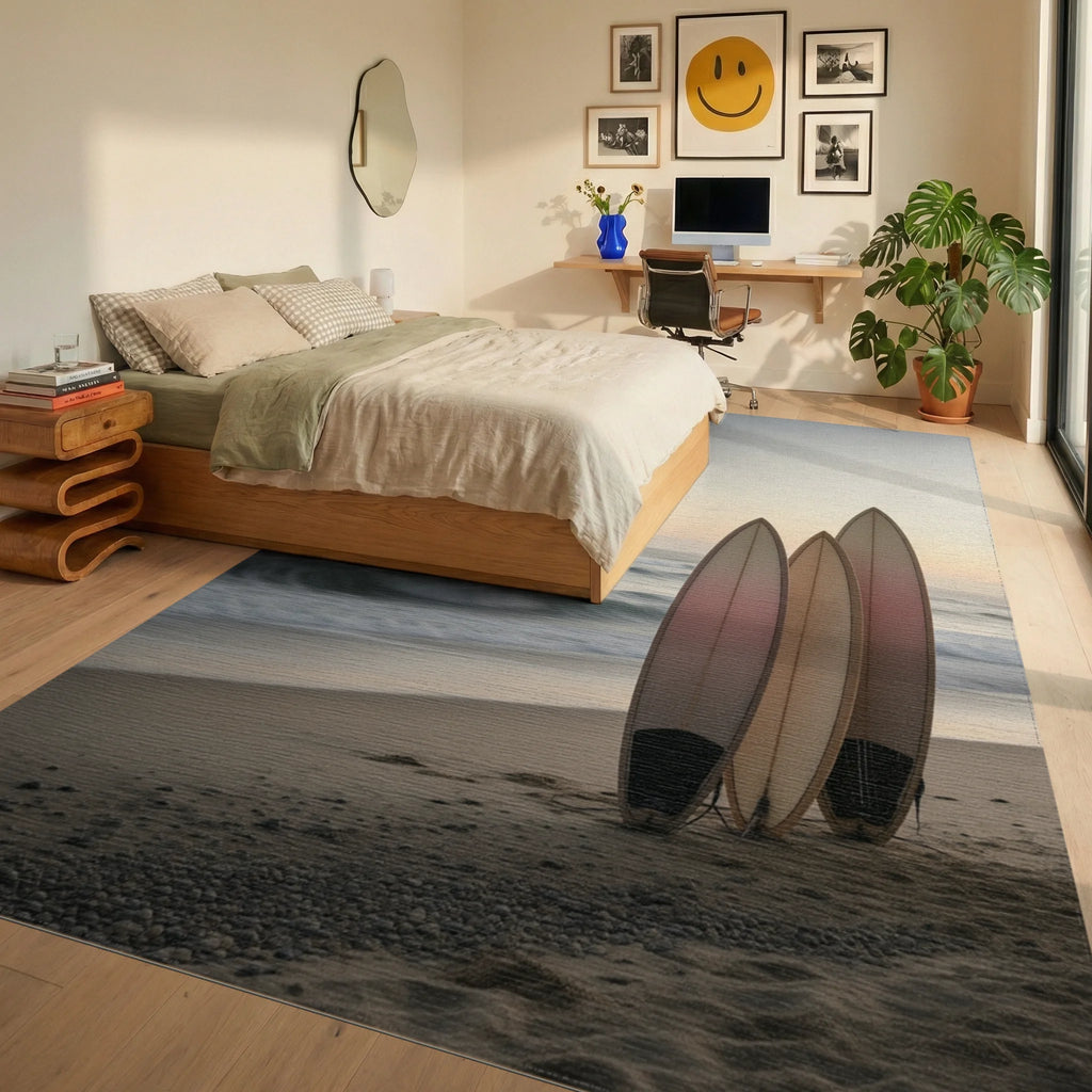 Beige Cream Sky Rug - bedroom