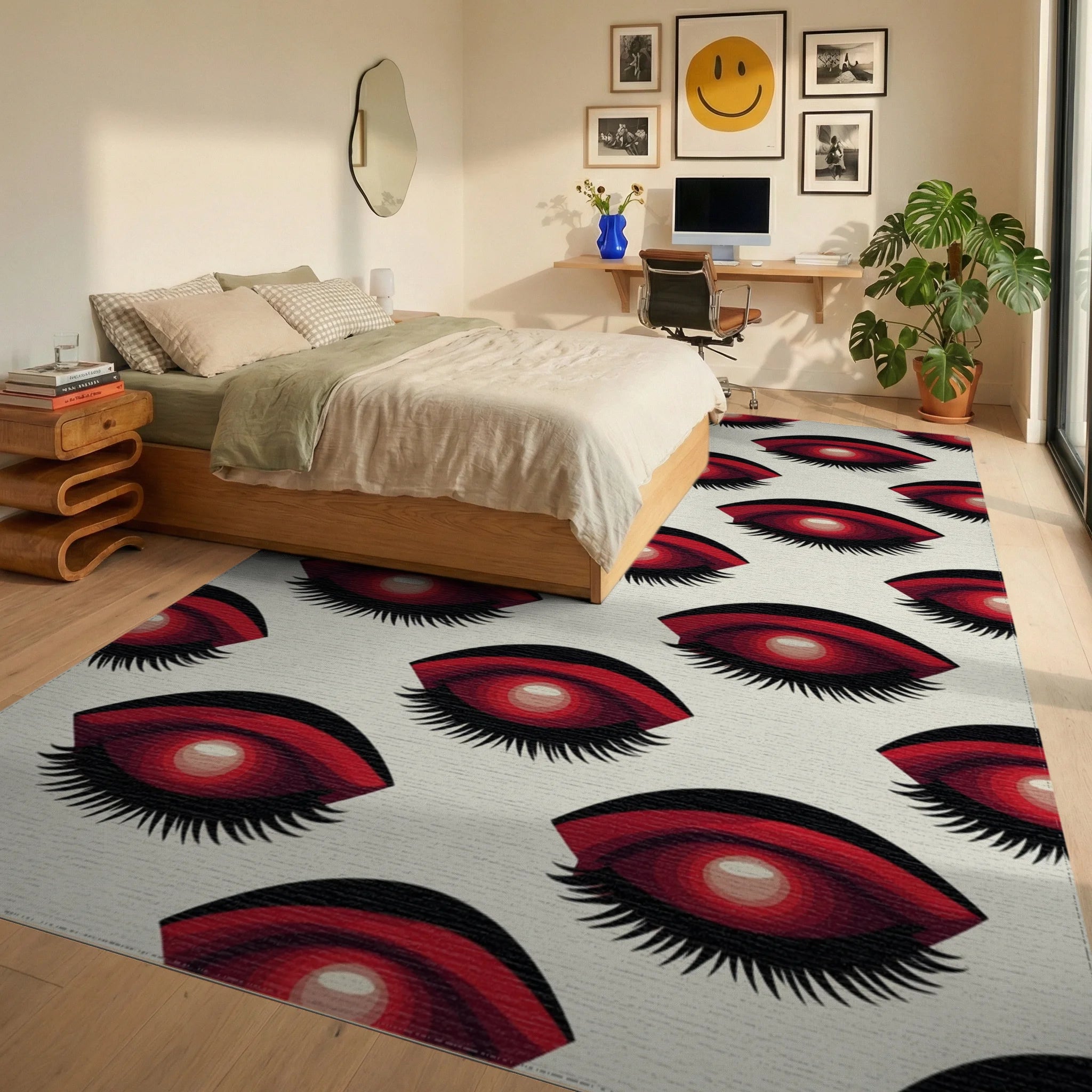 Crimson Eye Geometric Graphic Rug - bedroom
