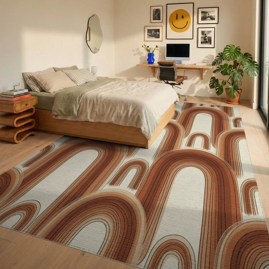 Terracotta Arch Minimalist Boho Rug - bedroom