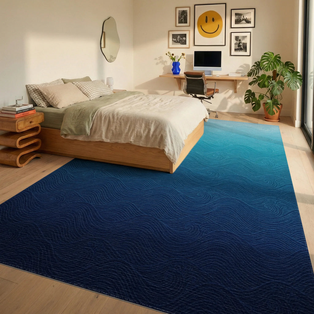 Farmhouse Navy Indigo Rug - bedroom
