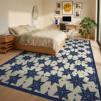 Indigo Blue Cream Rug - bedroom