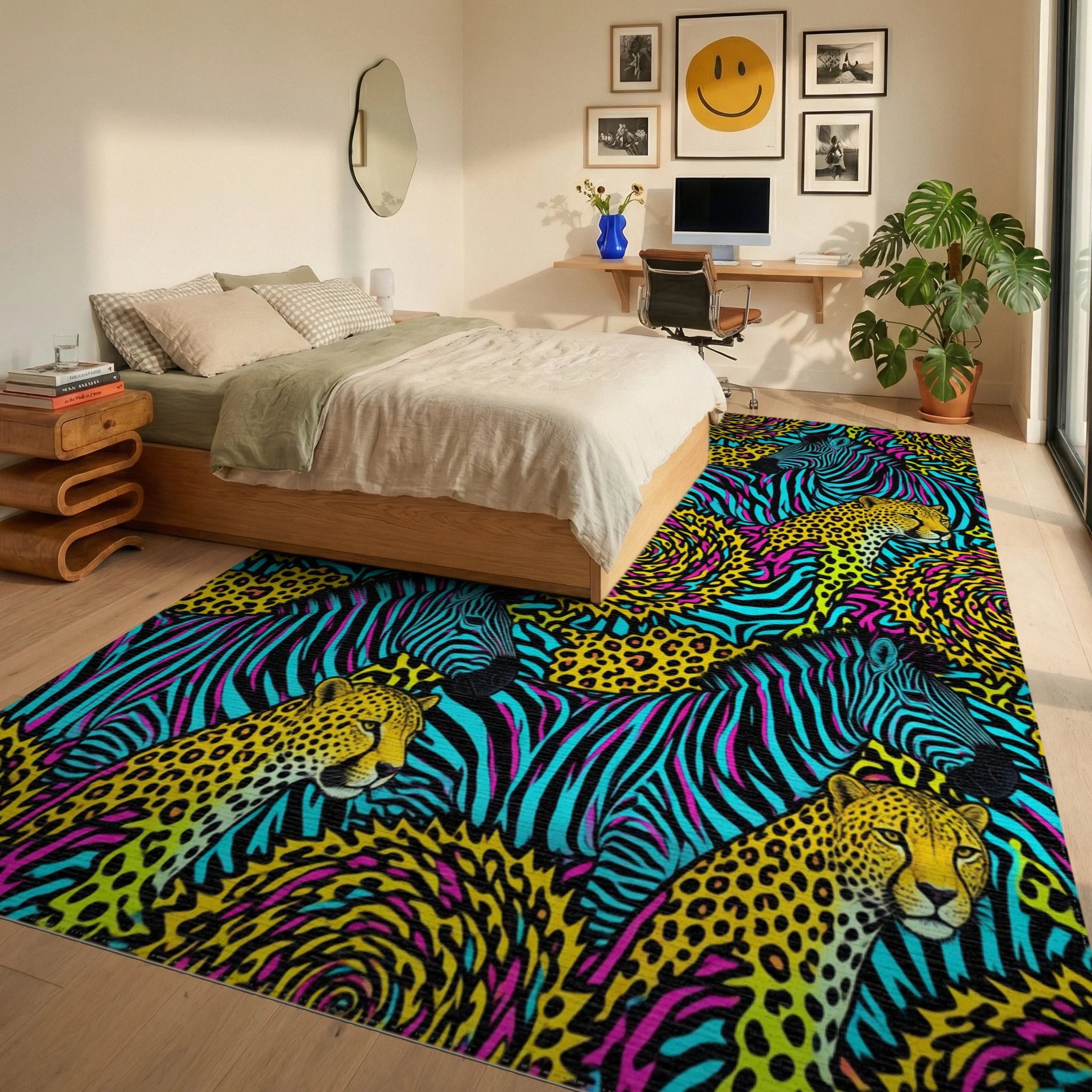 Magenta Yellow Dense Rug - bedroom
