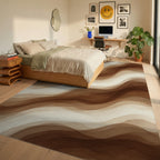 Brown White Cream Rug - bedroom