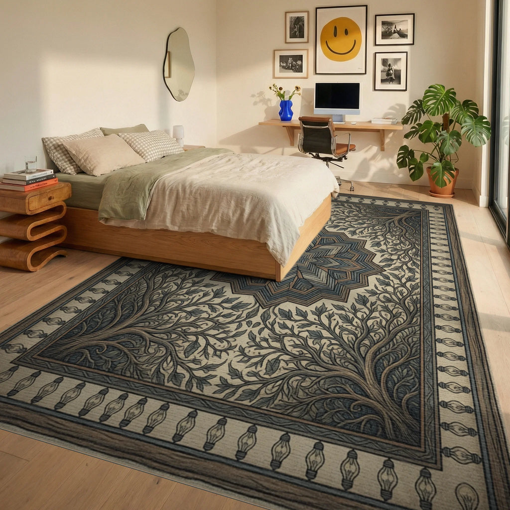 Distressed Medallion Farmhouse Area Rug - bedroom