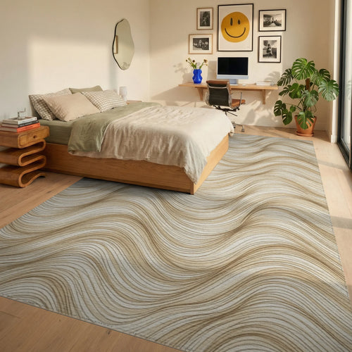Beige Geometric Smooth Rug - bedroom