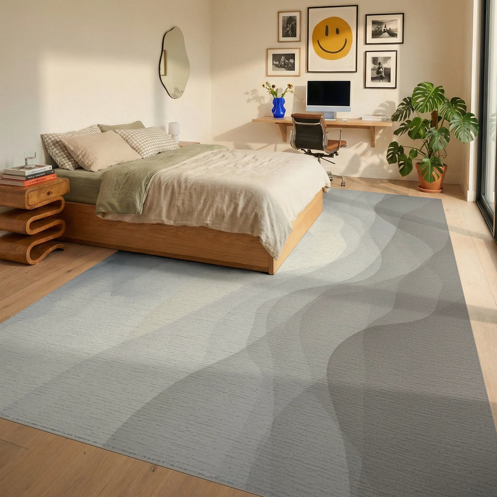 White Cream Gray Rug - bedroom