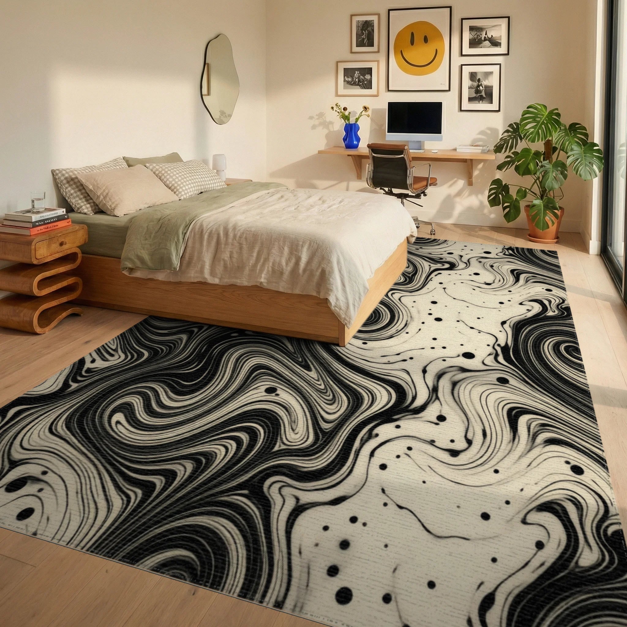Black Geometric Space Rug - bedroom