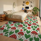 Forest Red Green Rug - bedroom