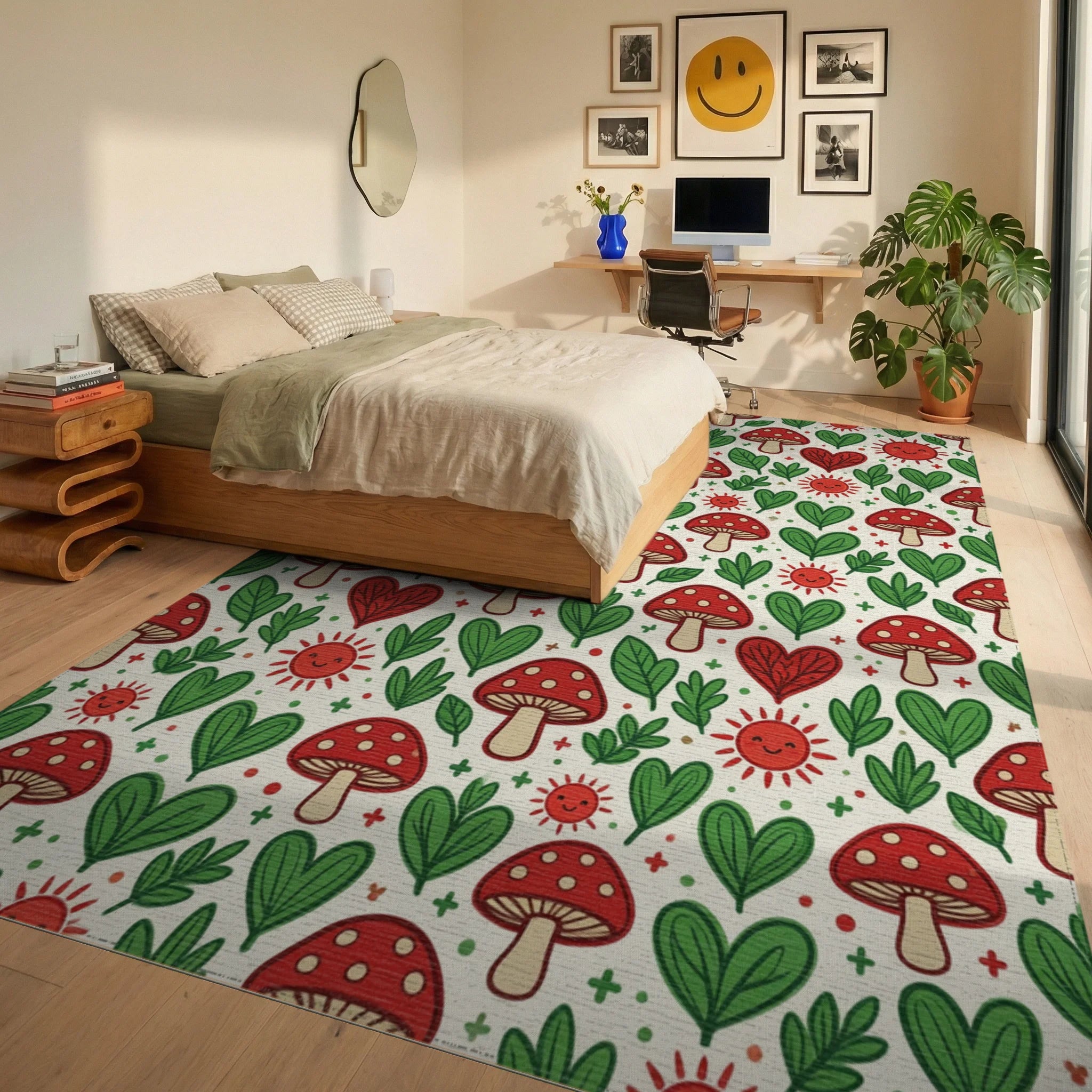 Forest Red Green Rug - bedroom