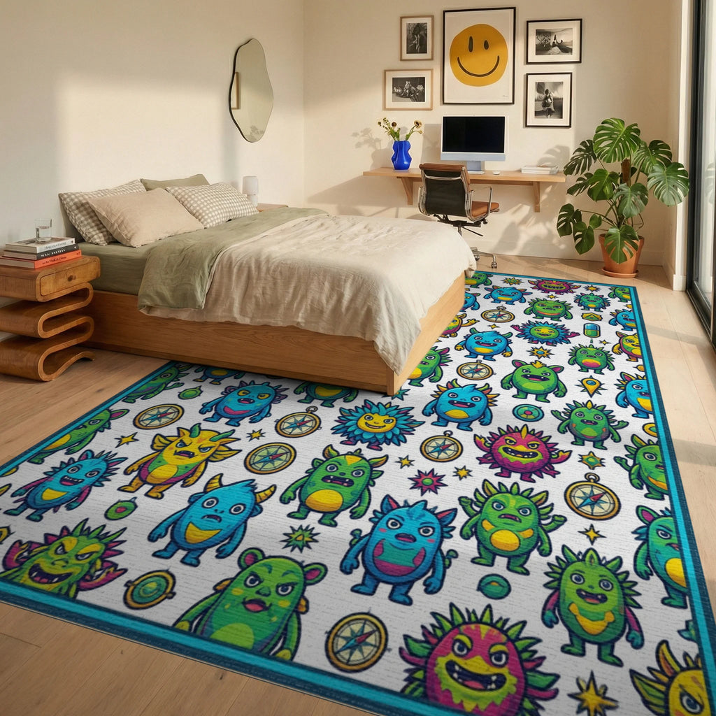 Vibrant Elemental Grid Graphic Rug - bedroom