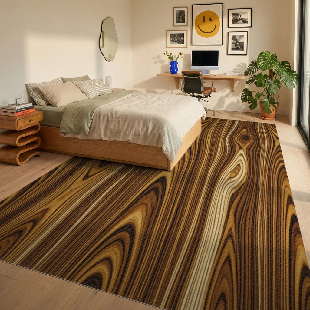 Honey Oak Wood Grain Area Rug - bedroom