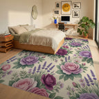 Floral Lavender White Rug - bedroom